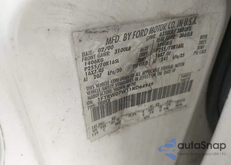 2001 Ford F-150 Harley-Davidson Edition/King Ranch Edition/Lariat/Xlt из США, поврежденный, VIN 1FTRW07W11KD64949